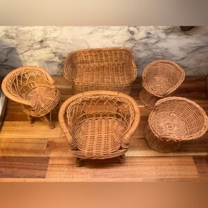 5 piece Wicker Rattan barbie doll furniture set